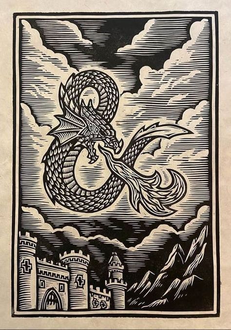 Linocut Printmaking, Linocut Art, Print Inspiration, Pencil Art Drawings, Medieval Art, Lino Print, Dragon Art, Woodblock Print, Linocut Prints