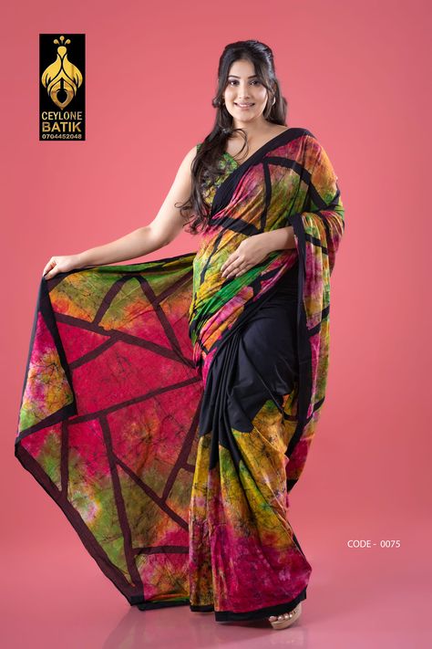 ceylone bathik.. beautiful colorful bathik saree design Bathik Saree Designs, Saree Trends, Saree Designs, African Fashion, Batik, Saree, Celebrities, Color, Design