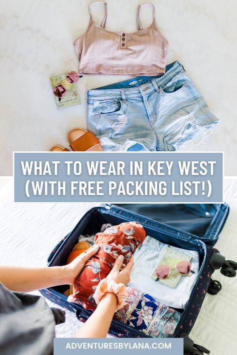 Experience the magic of Key West without the fashion dilemma! 🌴 I've got you covered with this detailed Key West packing guide. Get all the style tips, tricks and packing must-haves you need for a fabulous getaway in the Florida Keys. Don't forget to download your free 'Florida Keys Packing List' for ultimate ease & peace of mind! 🌊 Key West Fantasy Fest Outfits, Florida Keys Packing List, Florida Keys Outfit What To Wear, What To Pack For Key West Vacation, Key West Fashion, Key West Packing List, Keywest Florida Outfits, What To Wear In Key West, Florida Keys Outfit Ideas