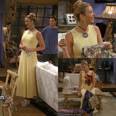 phoebe buffay's style (Posts tagged phoebe buffay) Phoebe Buffay Yellow Dress, Pheobe Buffay Outfit, Lisa Kudrow Friends, Phoebe Buffay Outfits, Friends Phoebe, Friends Outfit, Rachel Green Outfits, Lisa Kudrow, Tv Show Outfits