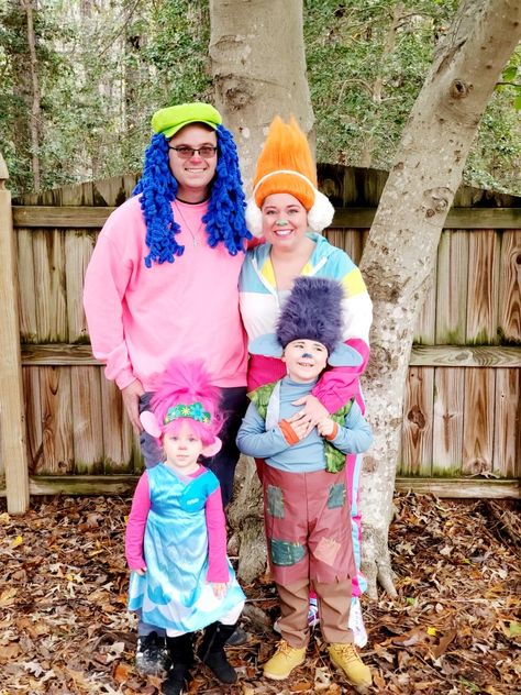 Family Trolls Halloween Costumes, Trolls Family Costume, Troll Family Halloween Costumes, Trolls Costume Adult, Trolls Adult Costume, Diy Tiny Diamond Troll Costume, Voodoo Doll Halloween Costume, Troll Halloween Costume, Cute Baby Halloween Costumes