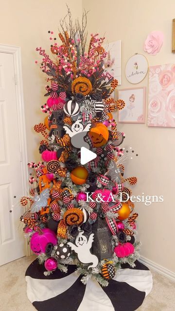 K&A Designs ✨ Amy Lawdanski on Instagram: "The tutorial for this whimsical Halloween tree is now available in our Etsy shop! Replays & supply lists included. Shop link in bio or comment HALLOWEEN so that I can send you with the link!
👻🎃🎄💖
.
.
.
.
.
#christmaswreath #christmaswreaths #christmasgarland #wreath #christmasdecorideas #glamchristmaswreath #christmastree #christmastrees #centerpiecesideas #christmascenterpiece #christmastablescape #christmastreedesigner #christmastreedecorating #christmastreedecorations #christmastreedecoration #christmastreedecor #glamchristmasdecor #luxuryholidayhome #glamchristmas #holidayhomedecor #holidaydecor #holidaydecorating #glaminterior #glaminteriors #christmas2024 #christmaspartydecor" Halloween Tree Topper, Tree Topper Ideas, Halloween Tree Decorations, Glam Christmas Decor, Glam Christmas, Halloween Tree, Whimsical Halloween, Halloween Trees, Christmas Tablescapes