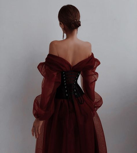 Wide Collar Dress, Red Gowns Elegant Royal, Dark Red Ball Dress, Red Gown Aesthetic, Lace Dress Aesthetic, Dark Red Dress Short, Dark Red Formal Dress, Red Fantasy Dress, Dark Red Wedding Dress