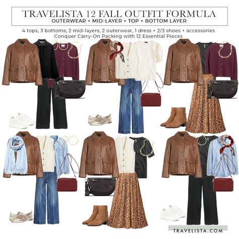 Fall 2024 Trends to Elevate Your Travelista 12 Travel Capsule Wardrobe - Travelista Travel Wardrobe Capsule, Travel Outfit Planner, Spring Travel Capsule, Winter Capsule Wardrobe Travel, Fall Travel Wardrobe, Winter Travel Wardrobe, Travel Capsule Wardrobe Summer, Outfit Planner, Winter Travel Outfit