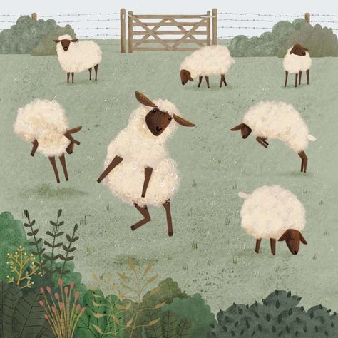 Jumping Sheep Illustration, Sheep Watercolor Illustrations, Sheeps Illustration, Sheep Drawing Illustration, Sheep Illustration Design, Cute Sheep Drawing, Sheep Aesthetic, Drawing Sheep, Lamb Illustration