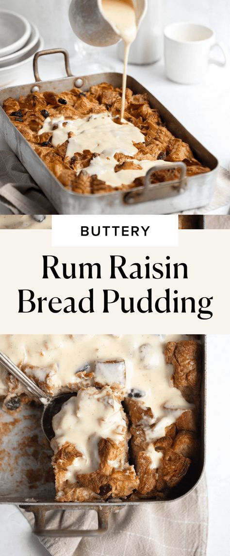 Bread Pudding Raisin, Rum Raisin Recipes, Rum Bread Pudding Recipes, Fall Bread Pudding, Rum Raisin Cake, Golf Desserts, Raisin Desserts, Raisin Bread Pudding Recipe, Rum Raisin Bread Pudding