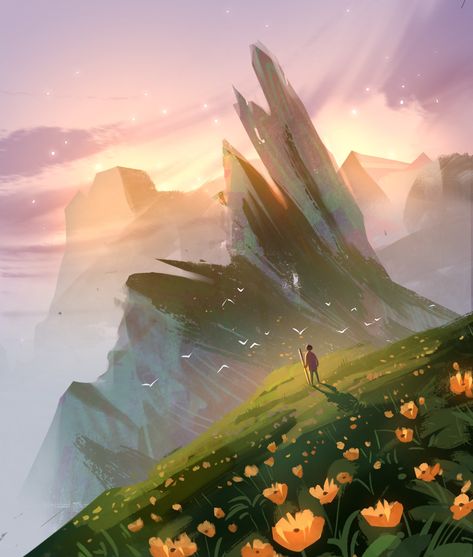 Cloud Concept Art, Flowers Concept Art, Sky Concept Art, Poppy Hill, Scale Art, Fantasy Drawings, Landscape Concept, Artwork Pictures, Cool Wallpapers Art