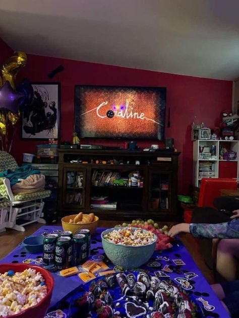 Coraline Themed Movie Night, Coraline Watch Party, Coraline Halloween Party, Coraline Birthday Ideas, Coraline Bday Party, Coraline Themed Party, Coraline Theme Party, Coraline Party Ideas, Coraline Movie Night