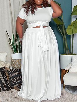 Chic Solid Plus Size 2 Piece Skirt Set Green Two Piece, Red Two Piece, White Fashion Casual, Plus Size Two Piece, Stylish Plus, Plus Size Summer, Style Noir, Orange Fashion, Casual Sets