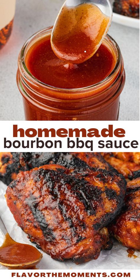 Tired of store bought barbecue sauce that's laden with sugar and preservatives? This Homemade BBQ Sauce is thick, flavorful and full of ingredients you can pronounce. It's so easy to make and it comes together in about 15 minutes! #bbqsauce #easyrecipes #diy Homemade Bbq Sauce Easy, Diy Bbq Sauce, Bourbon Bbq Sauce Recipe, Spicy Sauces, Homemade Bourbon, Bourbon Bbq Sauce, Diy Seasonings, Barbecue Sauces, Bbq Sauce Homemade Easy