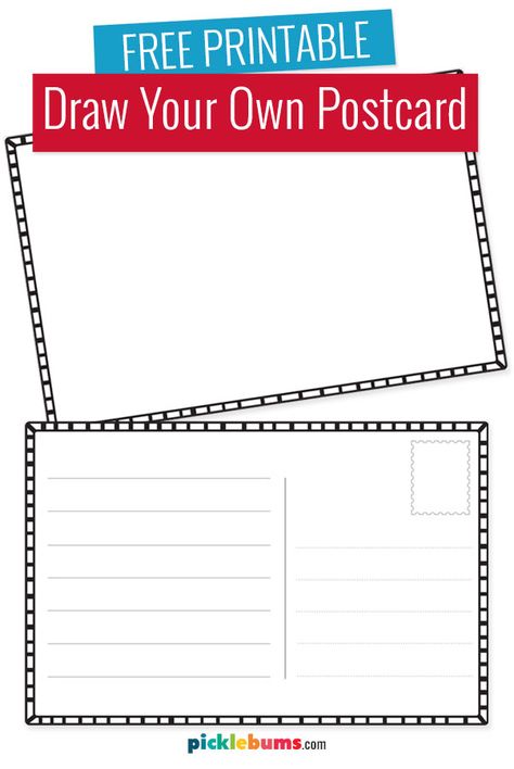 Draw Your Own Postcard - Free Printable - Picklebums Make Your Own Postcard, Postcard Template Free, Diy Postcard, Printable Postcards, Free Postcards, Free Printable Cards, Fun Mail, Art Teaching, Fabric Postcards