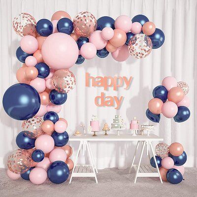 Rose Gold Balloon Arch, Navy Blue Balloons, Gold Balloon Arch, Gender Reveal Backdrop, Blue And Rose Gold, Gender Reveal Party Supplies, Bridal Shower Balloons, Balloon Arch Kit, Shower Balloons