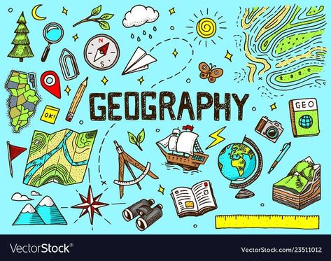 geography Banner Doodle, Geography Project, Project Cover Page, Geography Worksheets, Geography For Kids, Scrapbook Cover, School Murals, Page Borders Design, Lessons For Kids