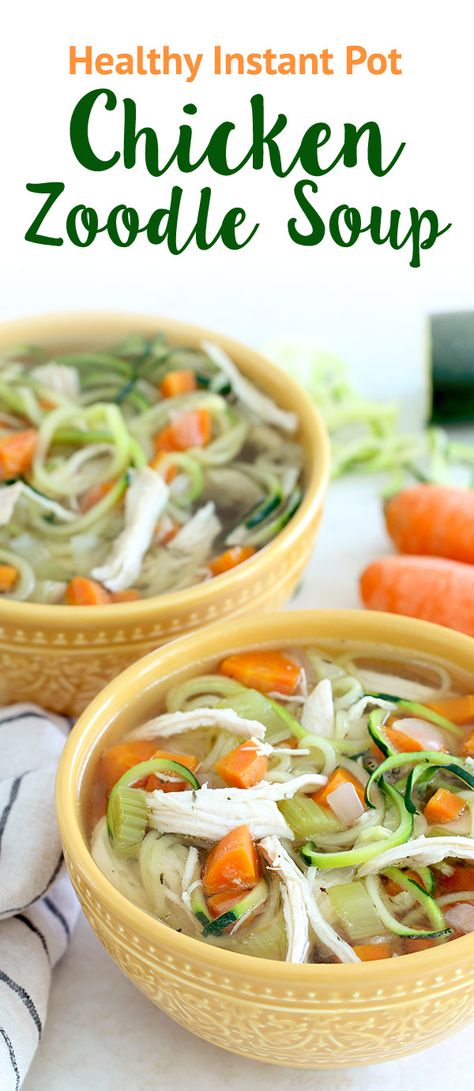 NEW Instant Pot recipe! Check out this smart spin on classic chicken noodle soup… It’s made with zucchini noodles! About 1 c. = 103 calories | 2g fat | 14.5g protein Zoodle Soup, Chicken Zoodle, Chicken Zoodle Soup, Healthy Bowl, Hungry Girl Recipes, Healthy Bowls, Instant Pot Soup, Insta Pot, Instapot Recipes