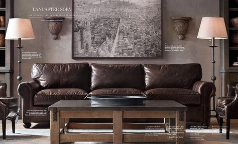 The Intentional Apartment: 67 More Examples of a Masculine Home from the Pages of the Restoration Hardware Catalog - Primer Modern Bohemian Living Room, Brown Living Room Decor, Awesome Furniture, Leather Living Room Furniture, Best Leather Sofa, Living Room Decor Furniture, Brown Living Room, Bohemian Living Room, Living Room Leather