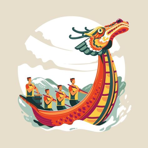 Chinese Dragon Boat Festival, Happy Dragon Boat Festival, Art And Crafts For Kids, Castle Cartoon, Happy Dragon, Dragon Blood Tree, Cloud Artwork, Boat Illustration, Dragon Chino