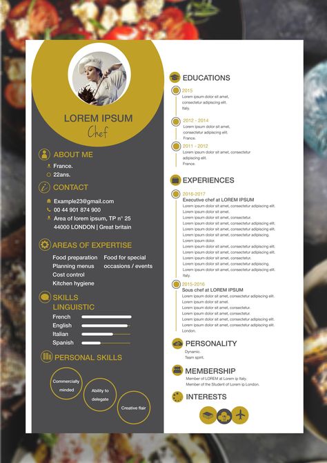 Chef Cv Template, Chef Cv Design, Chef Portfolio Design, Chef Portfolio, Chef Resume, Cv Original, Resume Design Free, Cv Inspiration, Free Resume Examples