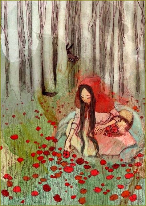 Le petit chaperon rouge en illustration Red Riding Hood Art, Red Ridding Hood, 동화 삽화, Fairytale Illustration, Art Manga, Images Vintage, Fairytale Art, Bad Wolf, Red Hood