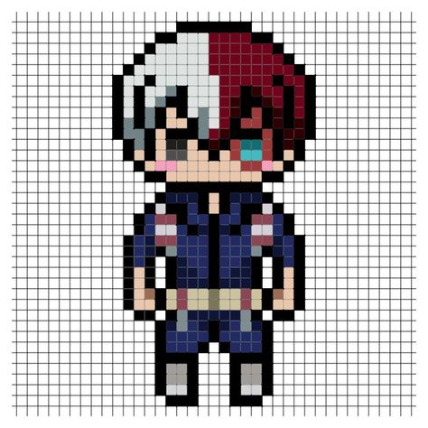 Todoroki Perler Beads, Perler Beads My Hero Academia, Perler Bead Patterns My Hero Academia, My Hero Academia Cross Stitch Pattern, Cute Pixel Art Anime, Pixel Art Templates Anime, Easy Pixel Art Anime, My Hero Academia Pixel Art Grid, Mha Pixel Art Grid