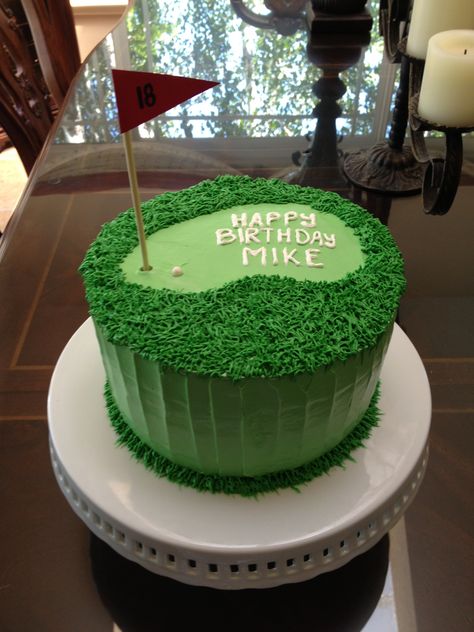 A little late, but here is my version of the golf cake! Golf Cake Homemade, Mens Golf Birthday Cake, 30th Golf Birthday Cake, Golf Cake Ideas Easy, Birthday Cake For Golfer, Golf Cakes For Men Birthdays Easy, Small Golf Cake, Mini Golf Cake Ideas, Golf Themed Cakes Buttercream