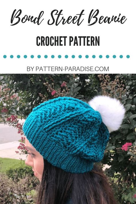 Crochet Pattern: Bond Street Beanie Hat | Pattern Paradise Easy Beginner Crochet Patterns, Beginner Knit Scarf, Easy Crochet Hat Patterns, Beanie Hat Pattern, Easy Crochet Hat, Popular Crochet, Crochet Hat Free, Bonnet Crochet, Crochet Beanie Pattern