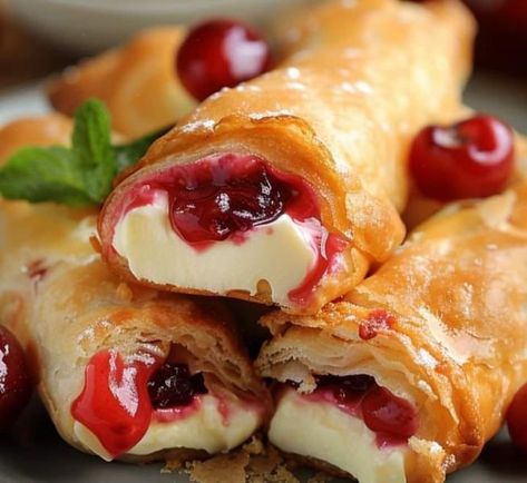 Rachael Ray🥗🍔 | CHERRY CHEESECAKE EGG ROLLS | Facebook Premier Protein Shake Recipes, Cheesecake Egg Rolls, Premier Protein Shake, Egg Roll Ingredients, Baklava Cheesecake, Premier Protein, Food Plate, Egg Roll Recipes, Cherry Cheesecake