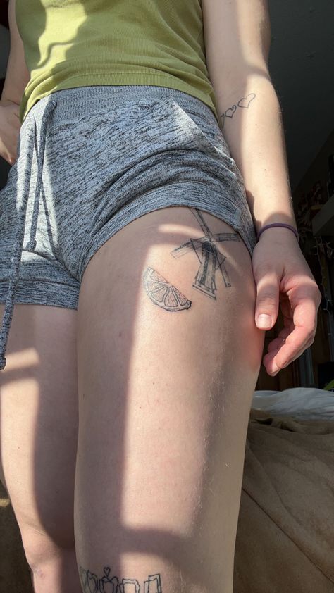 inspired by The Orange by Wendy Cope. sketch and stick and poke by me @neenahbosman . windmill by a friend of mine Orange Wendy Cope Tattoo, Wendy Cope Tattoo, The Orange By Wendy Cope, Orange Tattoo, Wendy Cope, Stick And Poke, Tatting, Tattoo Ideas, Sketch