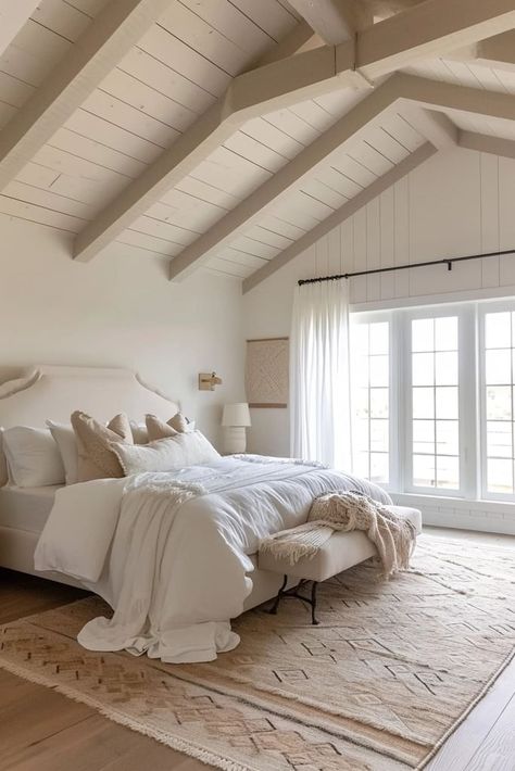 25 Stunning Vaulted Ceiling Bedroom Ideas to Upgrade Your Space Vaulted Ceiling Bedroom Ideas, Bedrooms With High Ceilings, Cathedral Ceiling Bedroom, Ceiling Bedroom Ideas, Bedroom With Vaulted Ceiling, High Ceiling Bedroom, Vaulted Ceiling Bedroom, Vaulted Ceiling Ideas, Bedroom Board