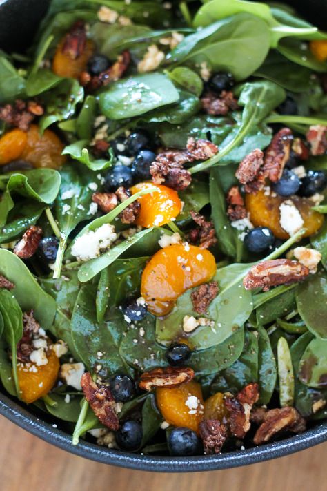 Blueberry Mandarin Spinach Salad Cinnamon Dressing, Mandarin Salad, Olive Oil Salad, Sorority House, Macro Friendly Recipes, Tossed Salad, Spinach Recipes, Healthy Sides, Spinach Salad