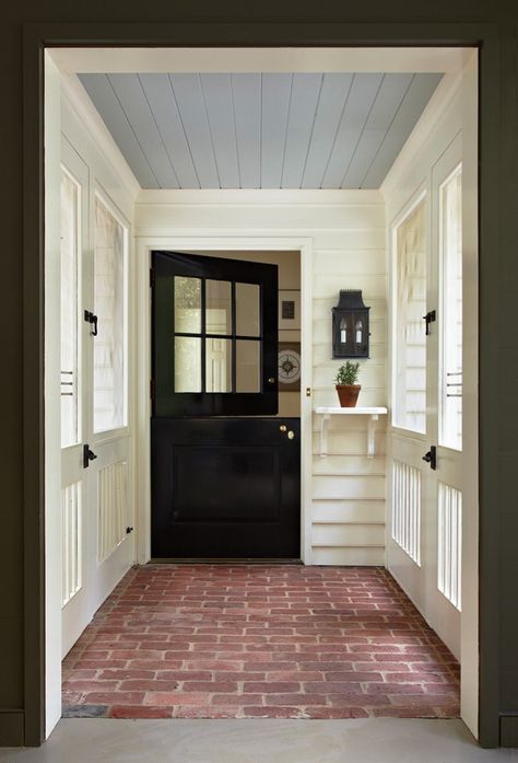 Garage Door Brick House, Black Garage Door, Garage Door Ideas, Breezeway Ideas, Vertical Shiplap, Black Garage, Porch Stairs, Yellow Front Doors, Trendy Door