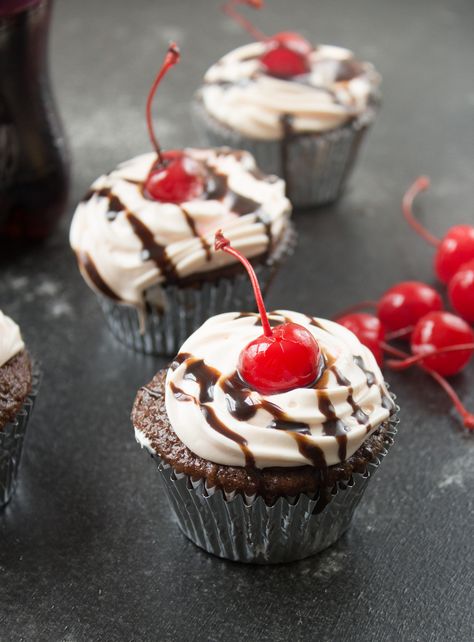 Cherry Coca Cola Cupcakes Recipe Coca Cola Cupcakes, Cola Cupcakes, Brownie Trifle Recipe, Lemon Bar Cookies, Cherry Frosting, Six Sisters Stuff, Six Sisters, Trifle Recipe, Dessert Cake Recipes