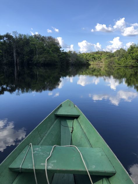 Andar de barco nas calmas águas do Rio Juma é maravilhoso. A água parece um espelho refletindo a linda paisagem da floresta. Amazonas Aesthetic, Puerto Maldonado, Brazil Aesthetic, Over The Garden Wall, Belem, Natural Environment, Aesthetic Art, South America, Outdoor Gear