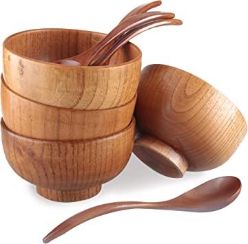 Amazon.com: Handmade Wood Bowls, Jujube Wooden Japanese Bowls with Matching Spoon for Rice, Soup, Dip, Salad, Tea, Decoration 4 Sets (4 Bowls + 4 Spoons) : Home & Kitchen Wooden Tableware, Home Cooked Meals, Japanese Bowls, Rice Soup, Beautiful Bowls, Tableware Set, Wood Bowls, Spoon Set, Rice Bowls