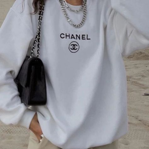 Void State, Chanel Hoodie, Chanel Sweatshirt, Denim Diy Clothes, Casual Sporty Outfits, Tomboy Style Outfits, Denim Diy, Sweatshirt Outfit, Embroidered Clothes