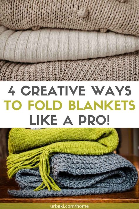 Folding blankets can be a messy job, but we have to do it, so we might as well make it beautiful. That's why we bring you 4 creative ways to FOLD BLANKETS like a PRO! It is not extra work, you just have to know how to do it. These folding methods keep blankets folded and snug for a neater closet look. It works for all types of blankets, including electric ones. We hope that these tips will make your life easier and change the way you organize your blankets, saving space and time. Best Way To Fold Blankets For Storage, Large Blanket Folding Hack, Folding Blankets To Save Space Closet, How To Fold Large Blankets, Folding Blankets For Storage, Space Saving Blanket Folding, Folding Throw Blankets, Folding Blankets For Display, How To Fold Big Blankets