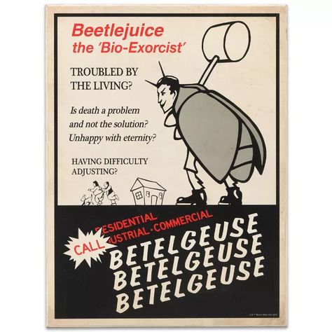 Advertisement Beetlejuice Sign - Spirithalloween.com Beetlejuice Sign, Wall Art Decor Bedroom, Fun Signs, Retro Theme, Movie Room, Favorite Movie, Bedroom Prints, Vintage Advertisement, Room Signs