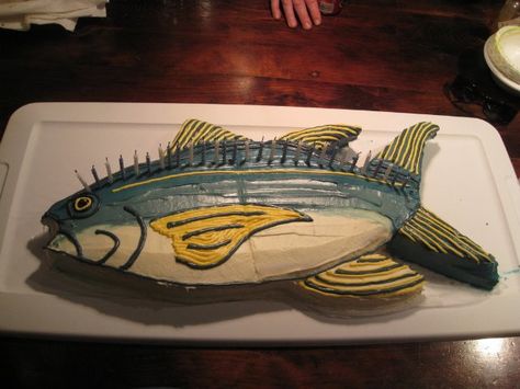 Tasty birthday cake shaped as a fish Fish Cake Birthday, Fishing Clothes, Fly Fishing Shirts, Easton Md, Cupcake Decorating Tips, Fishing Clothing, Dads Birthday, Fishing Apparel, Birthday Cakes For Men