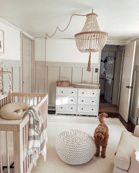 Beige Nursery Ideas, Panelled Nursery, Nursery Panelling, Bloxburg Nursery Ideas, Baby Bedroom Ideas, Nursery Ideas Neutral, Baby Nursery Ideas Neutral Grey, Bedroom Paint Ideas, Wainscoting Nursery