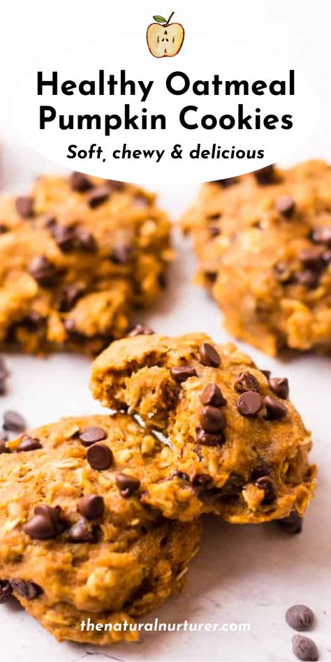 Clean Easy Dessert, Pumpkin Oat Cookies, Acorn Squash Cookies, Healthy Pumpkin Cookies Easy, Healthy Fall Cookies, Healthy Pumpkin Cookie Recipes, Healthier Pumpkin Cookies, Oatmeal Pumpkin Cookies, Healthy Biscuit Recipe