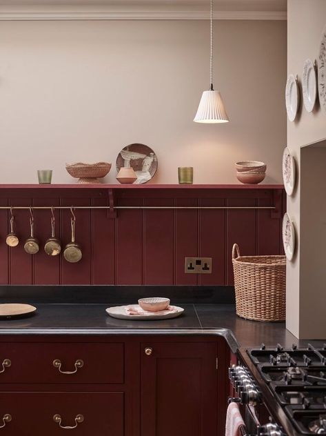 Be inspired by these 7 colourful kitchens - all new for 2024. purple kitchen. berry kitchen. magenta kitchen White Kitchen Units, Plum Kitchen, Antique Brass Pendant Light, Kitchen Planner, Room Redesign, Custom Shades, Brass Pendant Light, Shaker Kitchen, Grey Kitchens