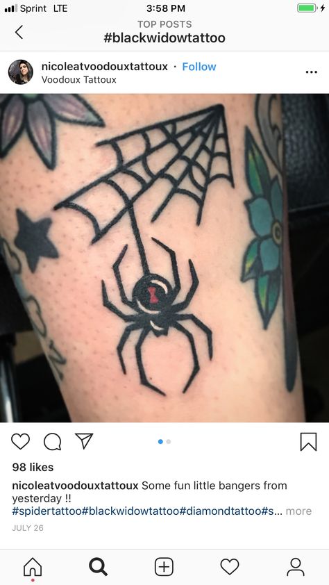 Old School Web Tattoo, American Traditional Black Widow Tattoo, Spider Tattoo American Traditional, Traditional Spider Tattoo Flash, Traditional Black Widow Tattoo, Small American Traditional Tattoo Filler, Traditional Web Tattoo, Web Tattoo Traditional, Old School Spider Tattoo