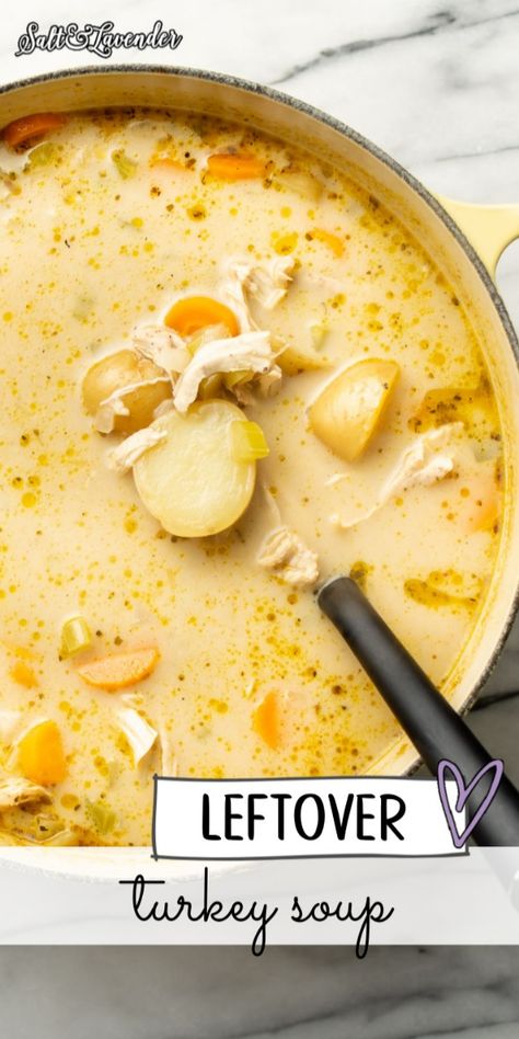 If you're wondering what to make with leftover turkey, this cozy and irresistible turkey soup recipe is a must-try! The broth is mouthwatering. Leftover Chicken Soup, Leftover Turkey Chili, Leftover Thanksgiving Turkey Recipes, Easy Leftover Turkey Recipes, Thanksgiving Soups, Leftover Turkey Soup, Healthy Turkey Recipes, Turkey Soup Recipe, Thanksgiving Leftover Recipes