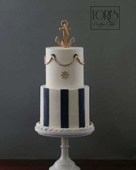 Anchor Cakes, Navy Cakes, Boat Cake, Nautical Cake, Ahoy Its A Boy, Birthday Themes For Boys, Baby Cake, Custom Cakes, Baby Shower Cakes