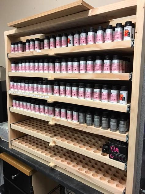 Shades Eq Shelf, Color Dispensary Salon, Salon Backroom Ideas, Redken Shades Eq Storage Ideas, Shades Eq Organizer, Hair Color Organization, Salon Dispensary Ideas, Shades Eq Organization, Shades Eq Storage