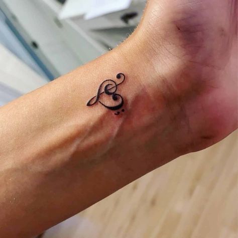 Small Meaningful Tattoos Music, Couple Tattoos Music Notes, Treble Clef With Semi Colon, Musical Heart Tattoo, Heart And Music Note Tattoo, Treble Bass Clef Heart Tattoo, Music And Semicolon Tattoo, Bass And Treble Clef Tattoo, Semi Colon Music Note Tattoo