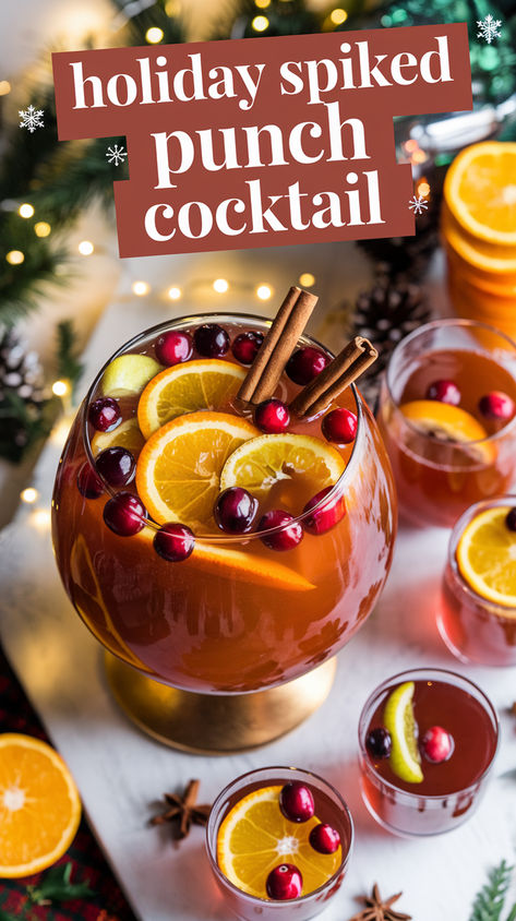 Get into the festive spirit with this Holiday Spiked Punch Cocktail Recipe!  Perfect for holiday gatherings, this easy holiday punch combines seasonal  flavors with a delightful kick. Impress your guests with this refreshing  and delicious alcoholic punch, ideal for Christmas parties. Explore our  collection of Christmas drinks alcohol recipes, including this must-try  holiday punch recipe. Cheers to unforgettable celebrations! Party Mixed Drinks Alcohol Punch Recipes, Easy Spiked Punch, Christmas Drinks Alcohol Recipes Pitcher, Christmas Punch Bowl Recipes Alcholic, Spiked Holiday Drinks, Punch Bowl Cocktail Recipes, Christmas Drinks With Alcohol, Christmas Boozy Punch, Holiday Spiked Punch