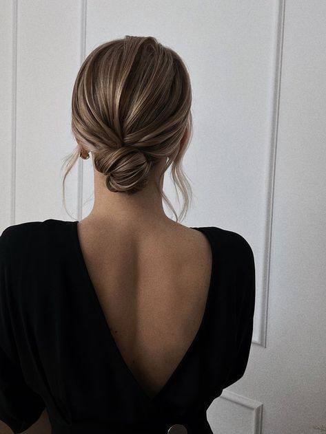 Minimal Bridesmaid Hair, Classic Hair Do, Slick Back Ponytail Medium Hair, Low Bun With Volume On Top, Low Bun Hairstyles Thick Hair, Sleek Low Bun Bridesmaid, Wedding Hairstyles Hair Up, Black Tie Hair Updo, Low Bun Face Framing Pieces