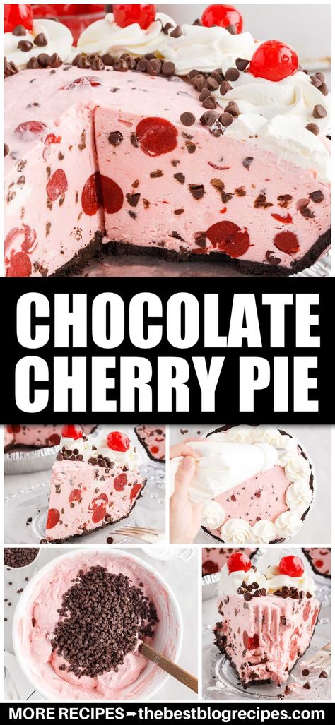 Chocolate cherry pie is an irresistible no-bake dessert with a rich chocolate crust that pairs perfectly with the creamy cherry filling. Cherry Pie With Chocolate Crust, Frozen Cherry Pie Filling, Chocolate Cherry Pie Recipe, Gf Cherry Pie, Chocolate Crust Pie Recipes, Frozen Cherry Pie, Dessert Recipes For Mother’s Day, Summer Pies, Chocolate Cherry Pie