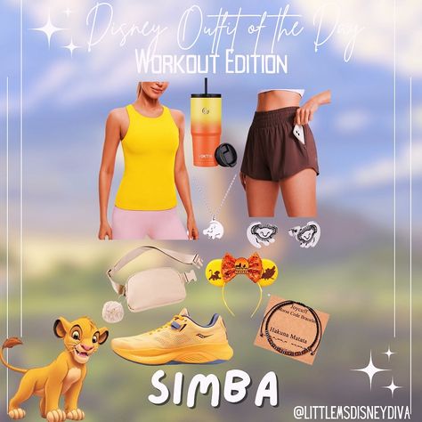 DisneyBound Style Series: Disney Athleisure Character: Simba from Lion King Embrace the spirit of everyone's favorite lion cub and embark on a thrilling adventure with this Simba athleisure-inspired DisneyBound, tailor-made for your next race around the house, the block, or Disney! Let the courage and determination of Simba guide your strides as you race through your day in style. #rundisney #disneyootd #rundisneydisneyland #rundisneydisneylandparis #rundisneydisneyworld #disneyrunner #wdwm... Disneybound Outfits, Styling Services, Outfit Planning, Disney Outfit, Disney Bound Outfits, Cord Jewelry, Lion Cub, Run Disney, Secret Messages