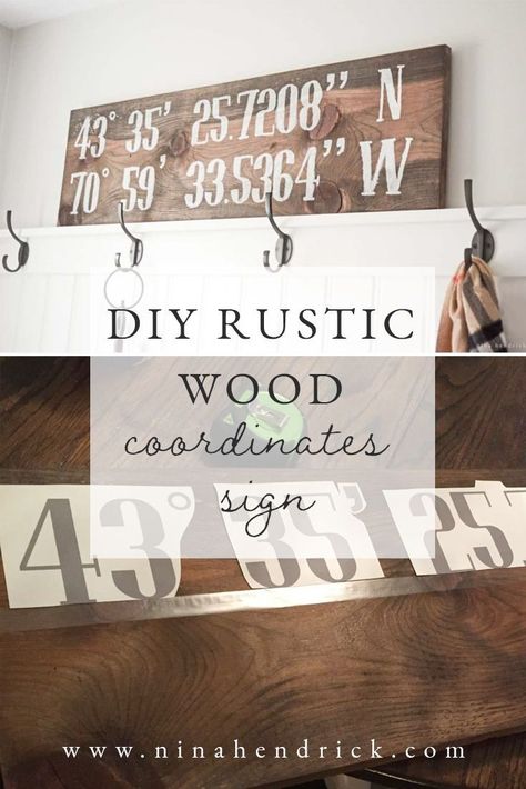 This quick and easy DIY Reclaimed Pine Coordinates Sign adds a rustic accent to any wall and can be completed in a single naptime! #DIYSigns #ReclaimedWood #RusticDecor Modern Farmhouse Inspiration, Paper Quilts, Cards Handmade Christmas, Christmas Decor Modern, Coordinates Sign, Holiday Interior, Modern Home Style, Farmhouse Printables, Table Runner Christmas